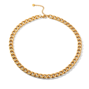 Minimalist gold Cuban link chain necklace in polished stainless steel with lobster clasp