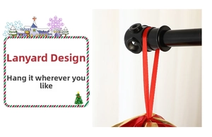 Close-up of red fabric hanging ribbon detail on a black rod for Christmas ornaments