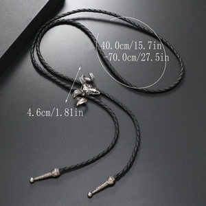 Vintage ram skull bolo tie with adjustable black braided leather cord and silver pendant