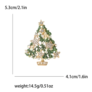 Goldene Weihnachtsbaum-Brosche mit hohlem Stern und grünen Kristallen, 5.3cm Höhe