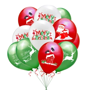 Christmas party decoration set with red green white latex balloons and Santa elk prints
