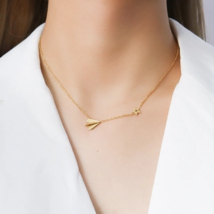 Minimalist Titanium Steel Origami Paper Plane And Star Necklace And Bracelet For Women Niche Design Ins Style Jewelry