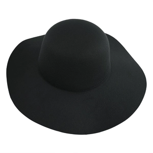 Classic black wide brim wool felt hat with a round crown for an elegant vintage look