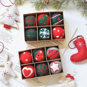 6-pack of handmade wool felt Christmas ornaments with trees and snowflakes in a gift box