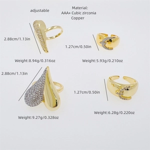 Detail view of adjustable 18K gold plated copper rings with AAA cubic zirconia dimensions
