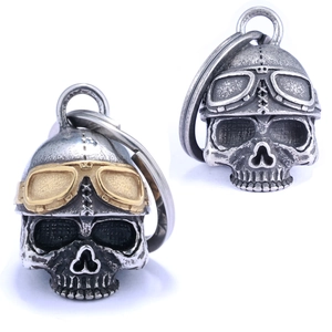 Retro Stainless Steel Skull Aviator Guardian Bell Pendant Necklace For Men Motorbike Punk Gothic Style