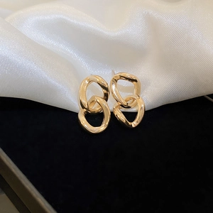 Geometric Double Link Chain Stud Earrings For Women With 925 Sterling Silver Earring Post Gold Plated High-end Minimalist