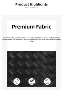 Macro shot of high-quality black woven vegan leather fabric showing texture and gloss