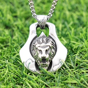 Lion Head Pendant Necklace Stainless Steel Retro Punk Gothic Polished Jewelry For Men