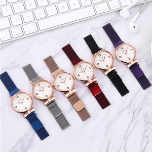 Multiple fashion women's quartz watches with mesh magnetic straps in assorted colors