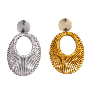 Velvet woven hollow oval drop earrings in gold and silver finish with stud finding