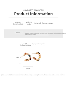Detail specifications of C-shaped earrings with colorful agate beads and copper plating