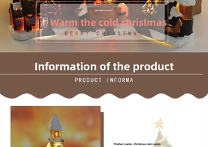 Close-up of glowing resin Christmas village house with warm LED light and snow detail