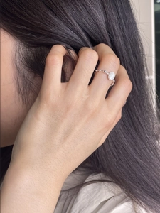 Minimalist 925 sterling silver open ring featuring a white oval opal stone for women