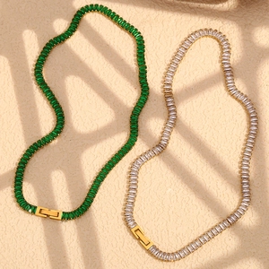 18K gold plated necklace with emerald and white rectangular cubic zirconia gems