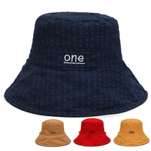 Chapeau Bob Réversible Coton Seersucker Bord Large Protection Solaire Broderie Lettre One Décontracté Été Chapeau De Soleil