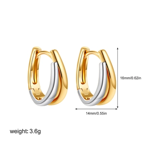 Detailed view of two-tone U-shaped earrings with dimensions 16mm height and 14mm width