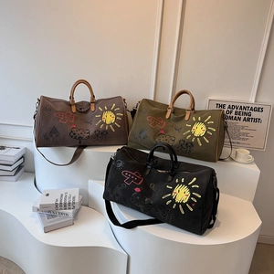 Graffiti Print Canvas Travel Duffel Bag Large Capacity Portable Outdoor Weekend Handbag For Women Men Casual