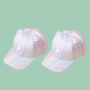Kids' tie-dye baseball cap with 3D cat ears and heart embroidery in pink and blue
