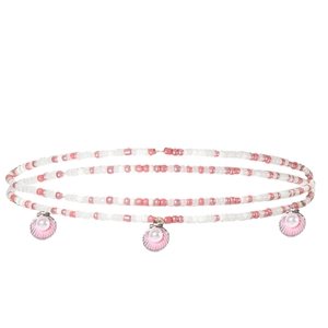 Chaîne de taille à trois rangs en perles roses et blanches avec breloques coquillages