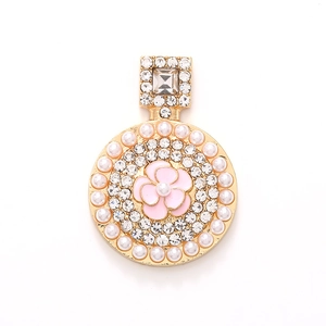Luxury perfume bottle shoe charm with pink flower, white pearls and sparkling crystals