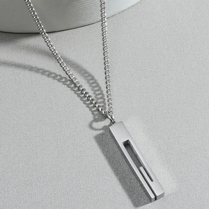 Minimalist Stainless Steel Hollow Rectangular Pillar Pendant Necklace Geometric Fashion Jewelry For Men Women