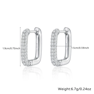Detail shot of silver S925 earrings with pavé zircons and precise size measurements