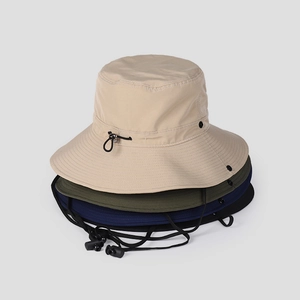 Outdoor wide brim sun hat for men and women in four assorted colors with windproof cord
