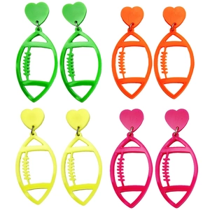 Rugby Football Heart Drop Earrings Acrylic Hollow Sporty Jewelry For Women Novelty