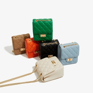 Chic quilted PU leather mini crossbody bags with gold chain straps in multiple colors
