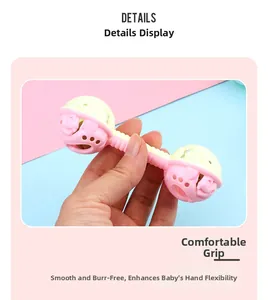 Close-up of baby rattle with macaron colors and non-slip handle for grip training