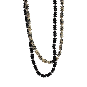 Vintage dalmatian stone and black agate beaded double-layer necklace with silver accents