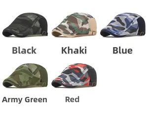 Close-up of lightweight breathable mesh caps in five camouflage color options