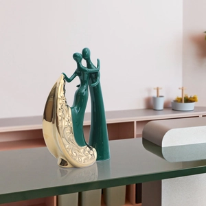 European modern abstract emerald green and gold ceramic figurine for home decor