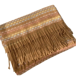 Rainbow plaid winter scarf for women with warm thick fabric and elegant tassels