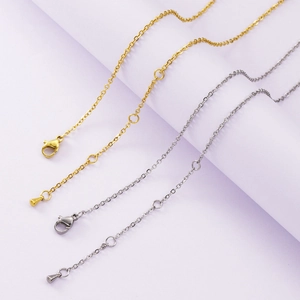 Adjustable stainless steel necklaces in gold and silver finish with teardrop pendants