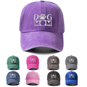Washed Cotton Baseball Cap For Women Men Vintage Embroidered DOG MOM Adjustable Sun Hat Casual Outdoor Fashion Hat