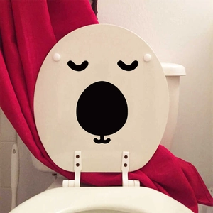 Funny cartoon smiling face toilet lid sticker in black waterproof vinyl for home decor