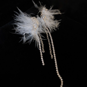 Boucles Oreilles Pendantes Asymétriques Plumes Glands Papillon Strass Cuivre Avec Tige En Argent Sterling 925 Femmes