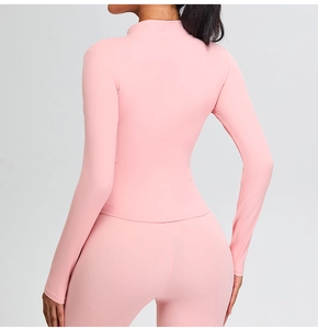 Detailed back view of pink yoga set with high-elasticity fabric and slim fit design