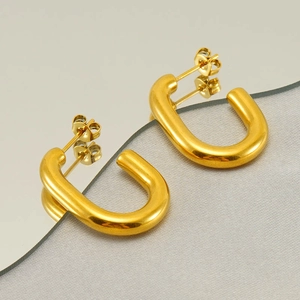Minimalist U-Shaped Hoop Earrings Stainless Steel Gold Plated Geometric High Polish Fashion Statement Jewelry For Women