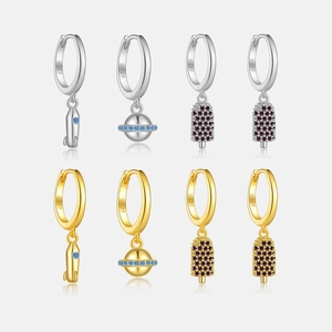 Luxury 925 Sterling Silver Asymmetric Drop Earrings For Women Gold Silver Plated Ice Cream Rocket Planet Inlaid Rhinestone Jewelry