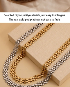 Detail of gold and silver stainless steel chains with anti-allergy PVD plating finish