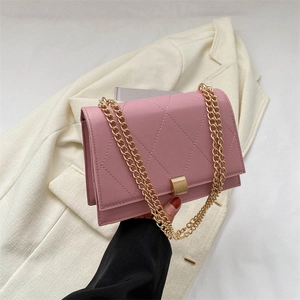 Women Crossbody Bag PU Leather Quilted Design Gold Chain Strap Metal Lock Fashion Elegant Shoulder Purse