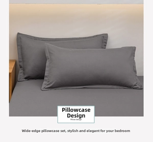 Detailed view of dark grey washed cotton pillowcase featuring a classic wide-border design