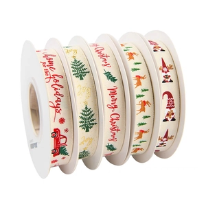 5 rolls of Christmas polyester ribbons with reindeer and truck patterns for DIY crafts