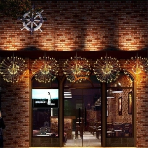 Set of 5 warm white LED firework fairy lights hanging on a porch for outdoor decor