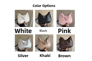 Color options of crescent crossbody bag with embossed heart detail in six stylish shades
