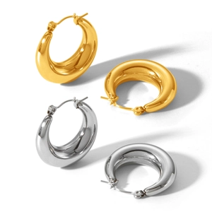 Minimalist high-polish geometric thick hoop earrings in gold and silver plating