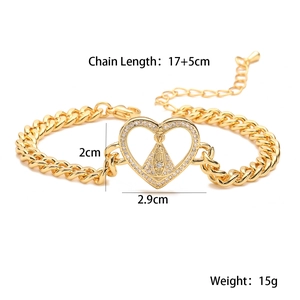 Gold plated Cuban chain bracelet with sparkling heart pendant and cubic zirconia details